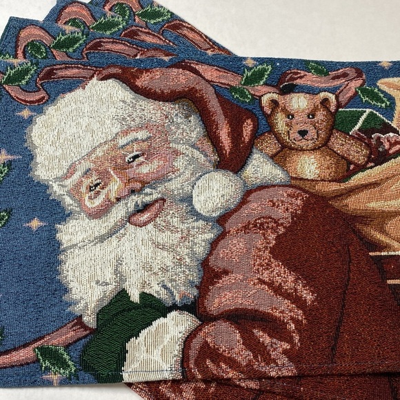 Vintage tapestry Santa Christmas place mats 4 - Picture 2 of 6